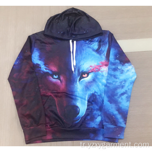 Skywolf dijital baskılı kapüşonlu sweatshirt